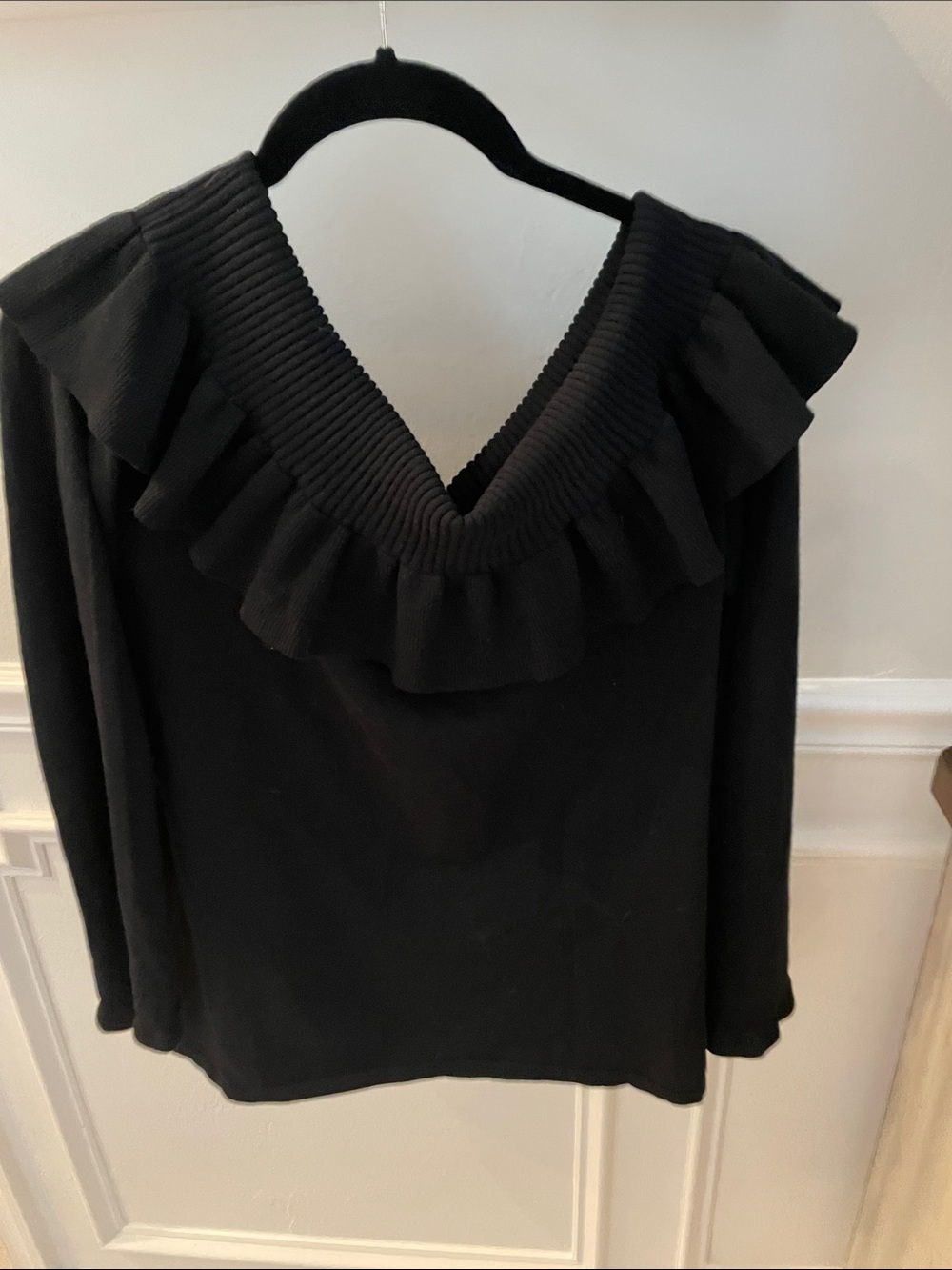 Lilly Pulitzer Black Off-the-Shoulder Ruffle Sweater
